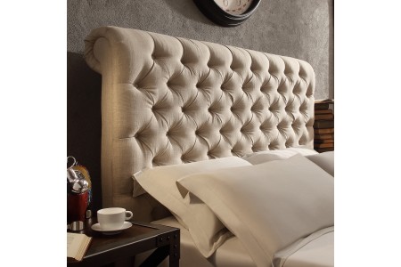 Sleigh chesterfield upholstered floor dtanding headboard | Magna