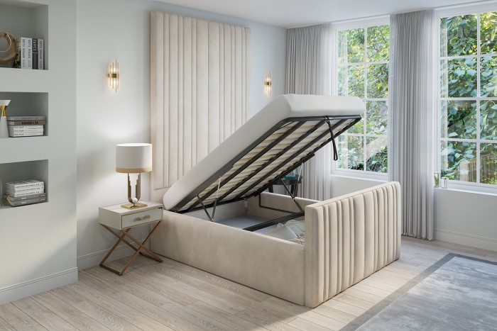 thumbnail interactive-video image 1 of BESPOKE BEDS Upholstered Ottoman Storage Bed | King Size Bed With 1 of 12