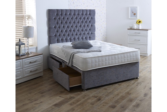 Limitless Home Divan Base Charcoal Chenille with Wheels 4 Drawers 