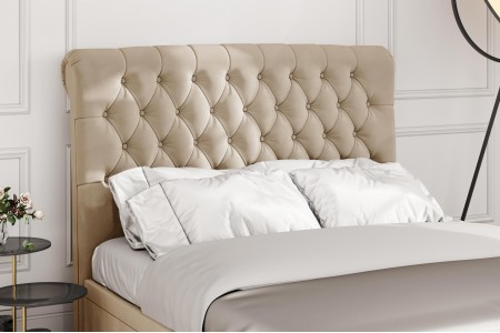 Sleigh chesterfield upholstered floor dtanding headboard | Magna